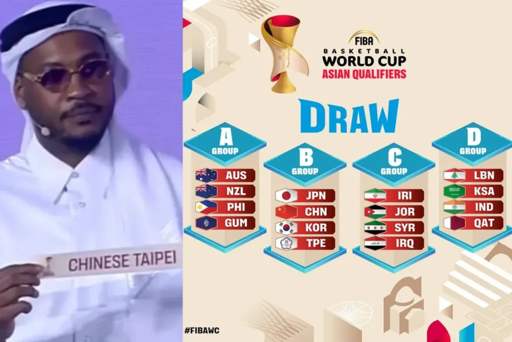 2027 年世界盃男籃資格賽稍早於卡達進行分組抽籤儀式，並邀請 FIBA 全球大使「甜瓜」安東尼（Carmelo Anthony）親自抽籤，最終分組結果正式出爐，中華男籃（台灣男籃）被分至 B 組，將與日本、中國以及南韓競爭