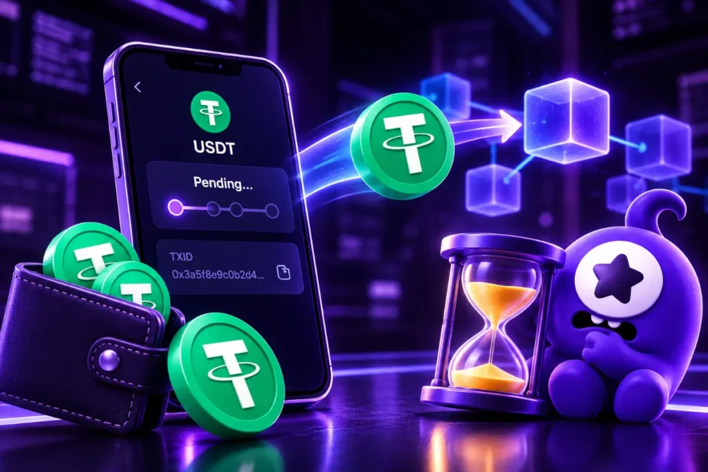 USDT支付失敗原因四：USDT 轉帳卡住，鏈上還在等待確認
